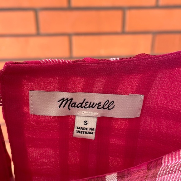 MADEWELL Women's Pink Short Sleeve Plaid Blouse Top Size Small - Picture 4 of 10